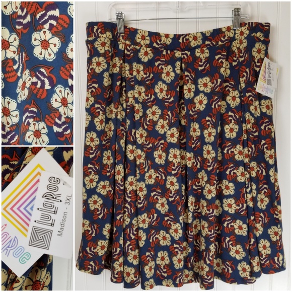 LuLaRoe Dresses & Skirts - LuLaRoe Madison Teal Fall Floral Skirt Size 3XL
